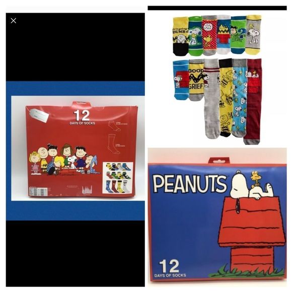 NEW Snoopy Charlie Brown Peanuts Men’s 12 Days of Socks - Picture 1 of 6